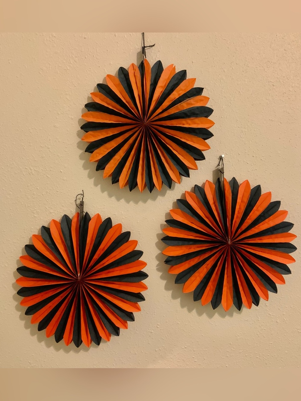 Halloween Orange and Black Paper Fan Wall Decorations - Unbranded